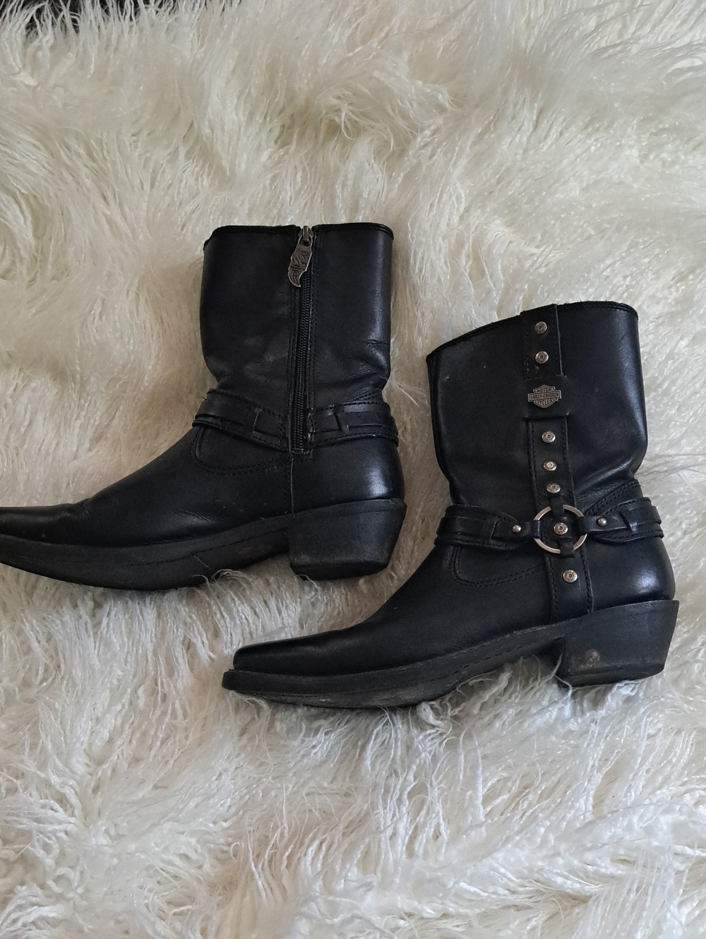 Harley-Davidson Black Women's Mid-Calf Harness Boots with Stud Detail